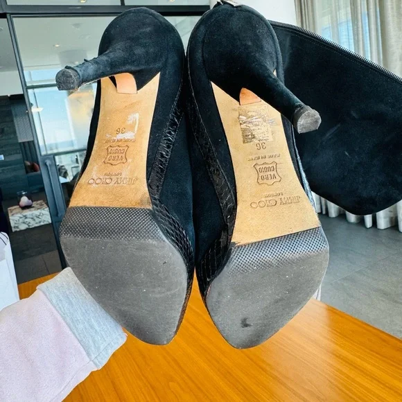 Jimmy Choo Black Suede Python Heeled Boots - Picture 8 of 8